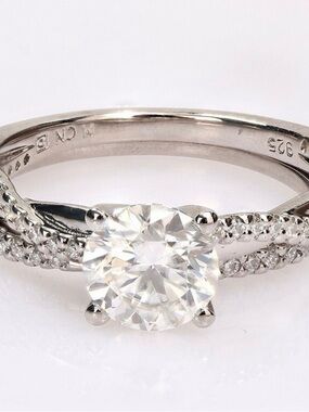 Sterling Silver White CZ Solitaire Ring with Pave Band
